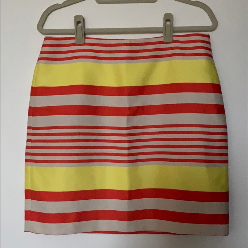 Ann Taylor Yellow, Red & Beige Striped Pencil Skirt